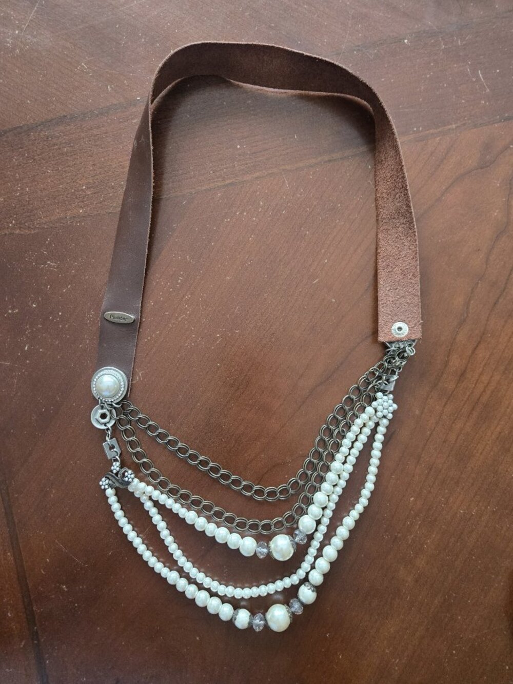 Plunder Necklace Leather Clock Watch Pearls 32" Logo